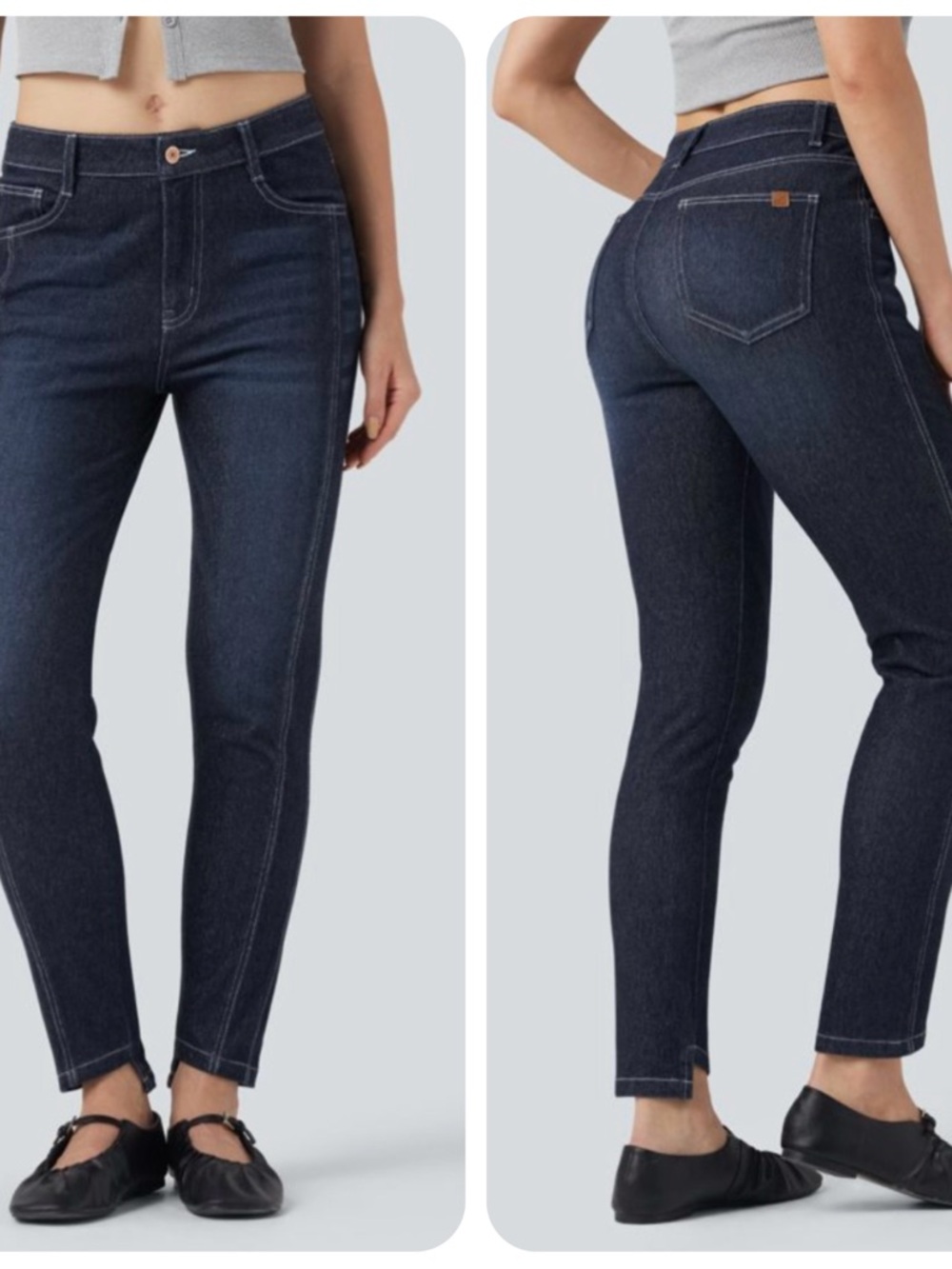 HALARA Jeans Women’s L Dark Blue Sparkle Flex Denim High-Rise Skinny NWT!